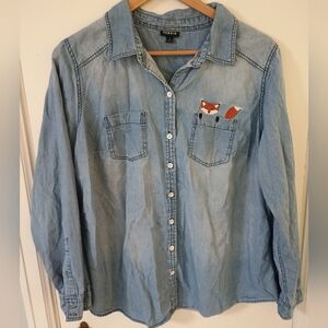 Torrid Denim Shirt with Fox Embroidery, 1X